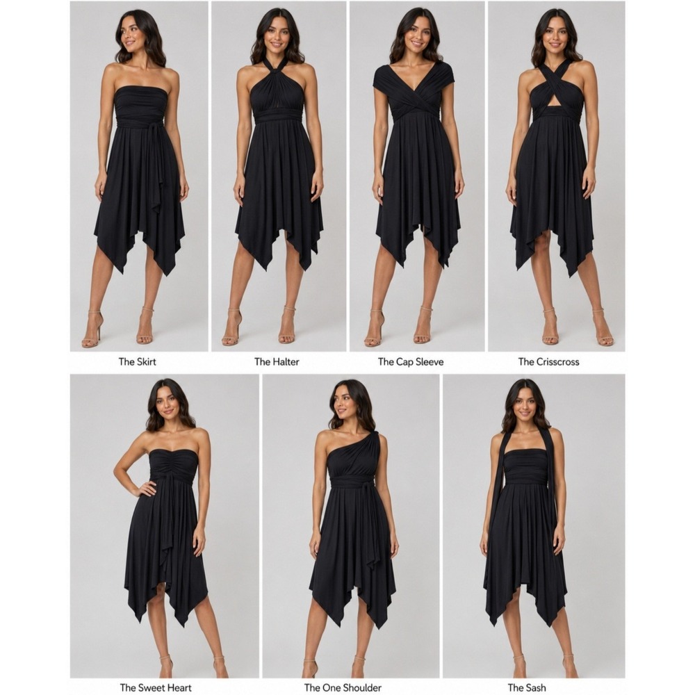 Soma 7-Way Convertible‎ Multiway Dress Small Black Sharkbite Hem Jersey Knit